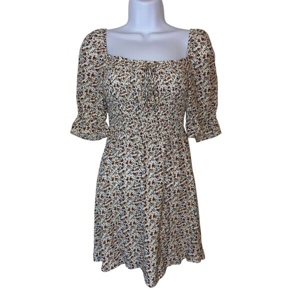 Faithfull The Brand Floral Mini Dress Square Neck Puff Sleeve Cottagecore Size 4 - Picture 1 of 10